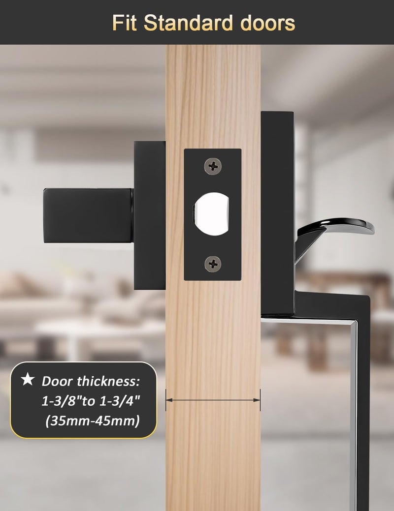 Tinewa Square Matte Black Front Door Handle with Classic Door Lever, Upgrated Exterior Door Entry Handle No Lock, Reversible for Left & Right Handed - Image 3